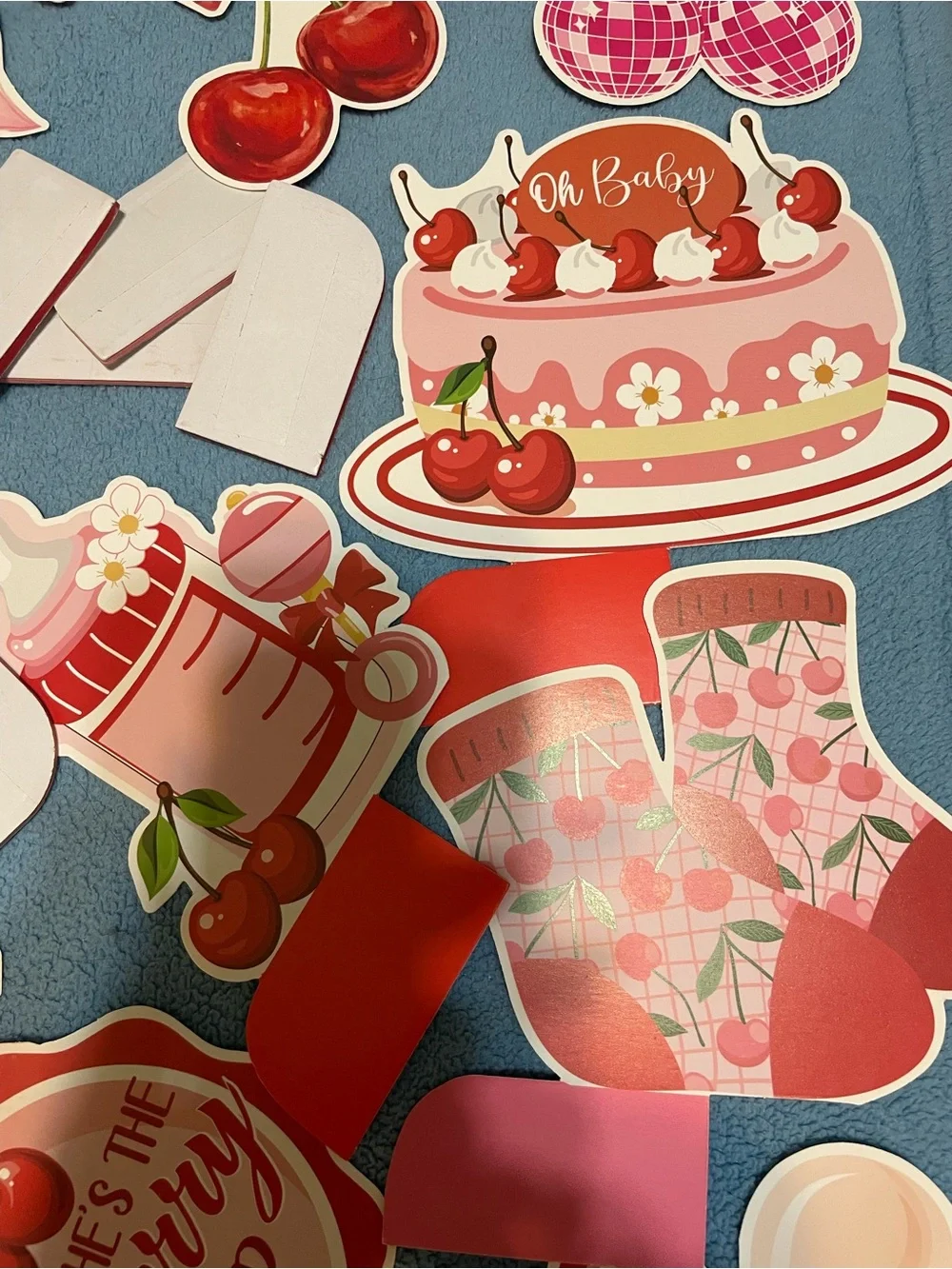 Oh Baby Cherry-Themed Party Supplies Set - Pink & Red